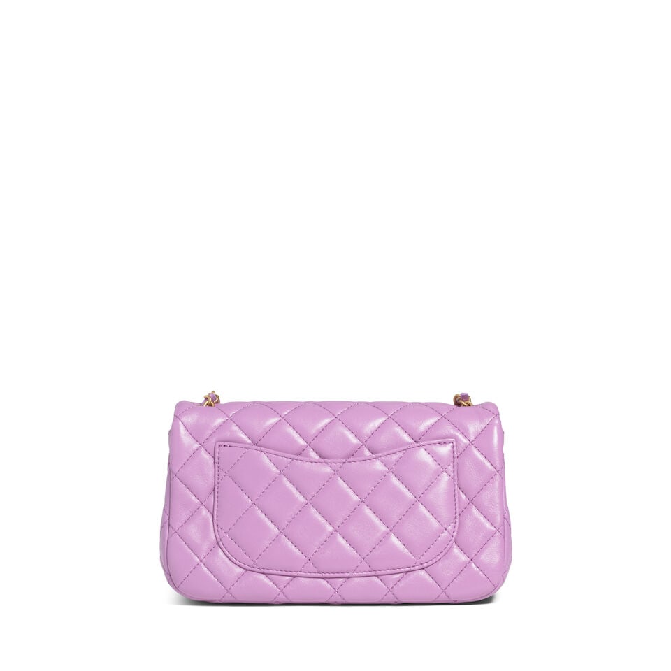 CHANEL: PURPLE LAMBSKIN MINI RECTANGLE PEARL CRUSH FLAP BAG 2022 - 2