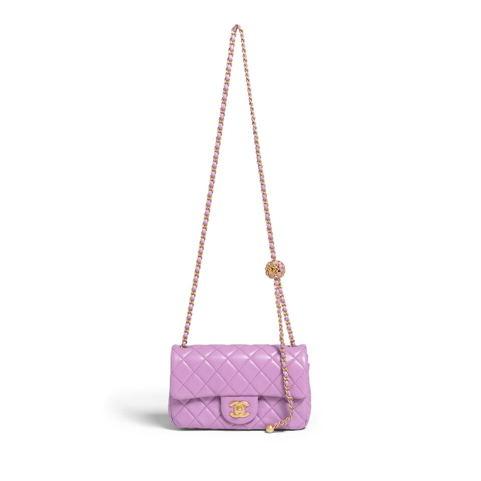 CHANEL: PURPLE LAMBSKIN MINI RECTANGLE PEARL CRUSH FLAP BAG 2022 - 4