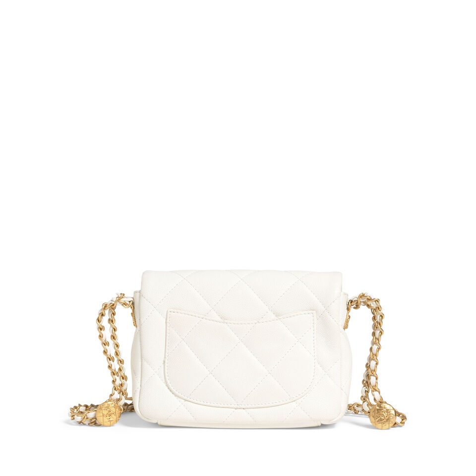CHANEL: WHITE QUILTED CAVIAR MINI TWIST YOUR BUTTONS FLAP BAG 2022 - 5