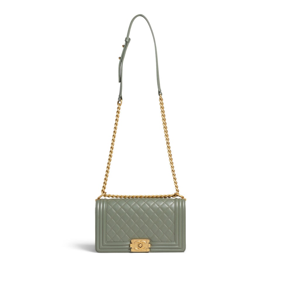 CHANEL: OLIVE QUILTED OLD MEDIUM BOY BAG 2017-2018 - 2