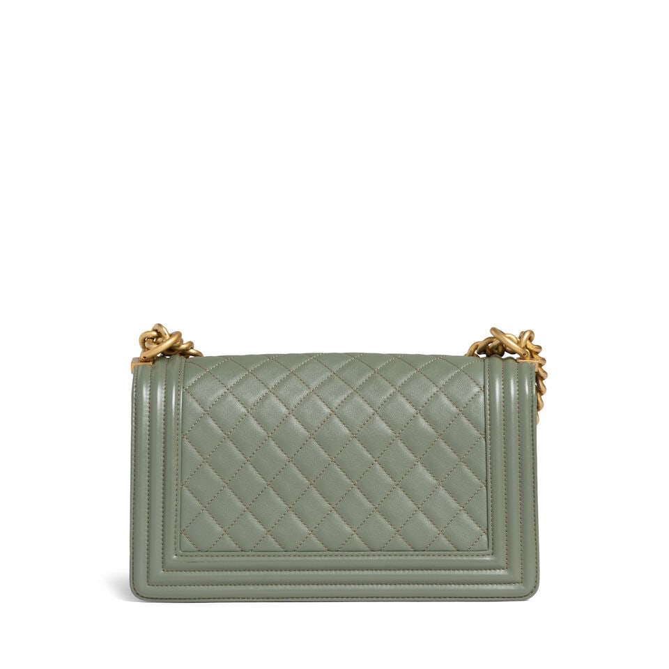 CHANEL: OLIVE QUILTED OLD MEDIUM BOY BAG 2017-2018 - 4