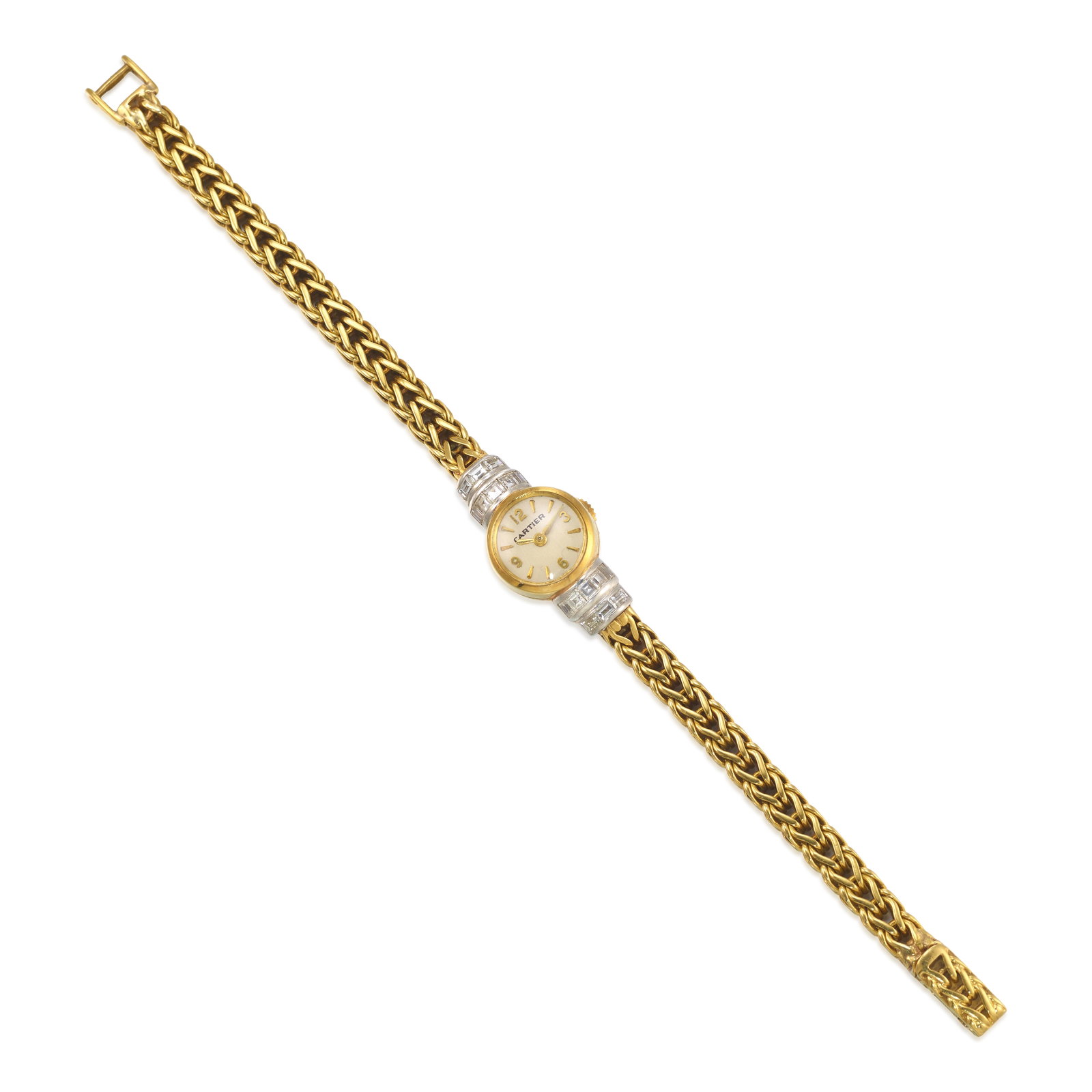 CARTIER: AN 18K GOLD, PLATINUM AND DIAMOND WRISTWATCH (1 of 1)