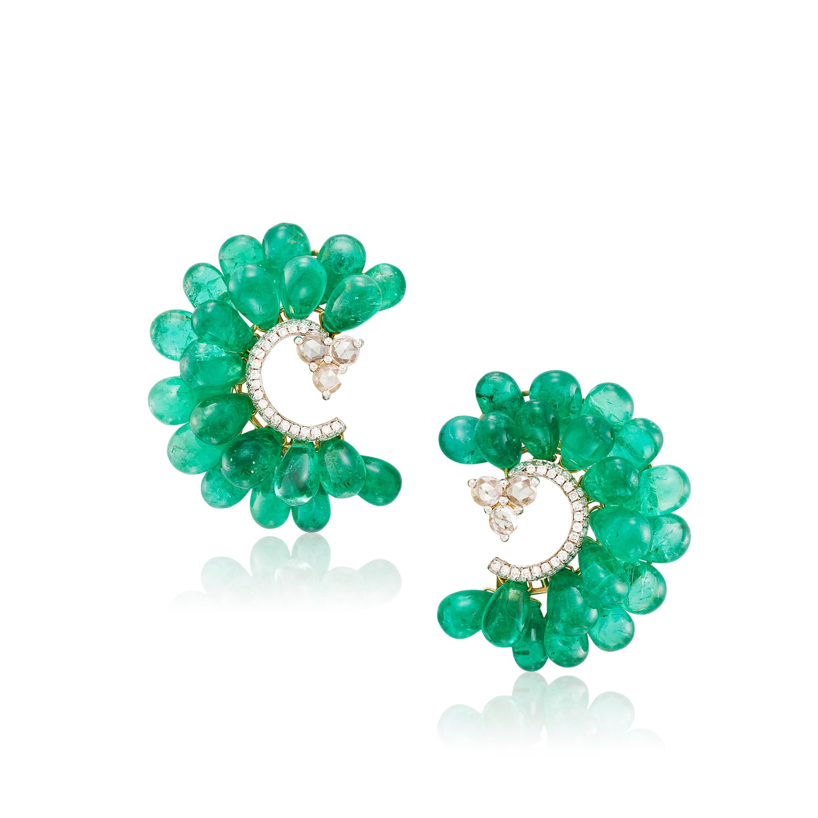 A PAIR OF EMERALD AND DIAMOND EARRINGS (1 of 1)