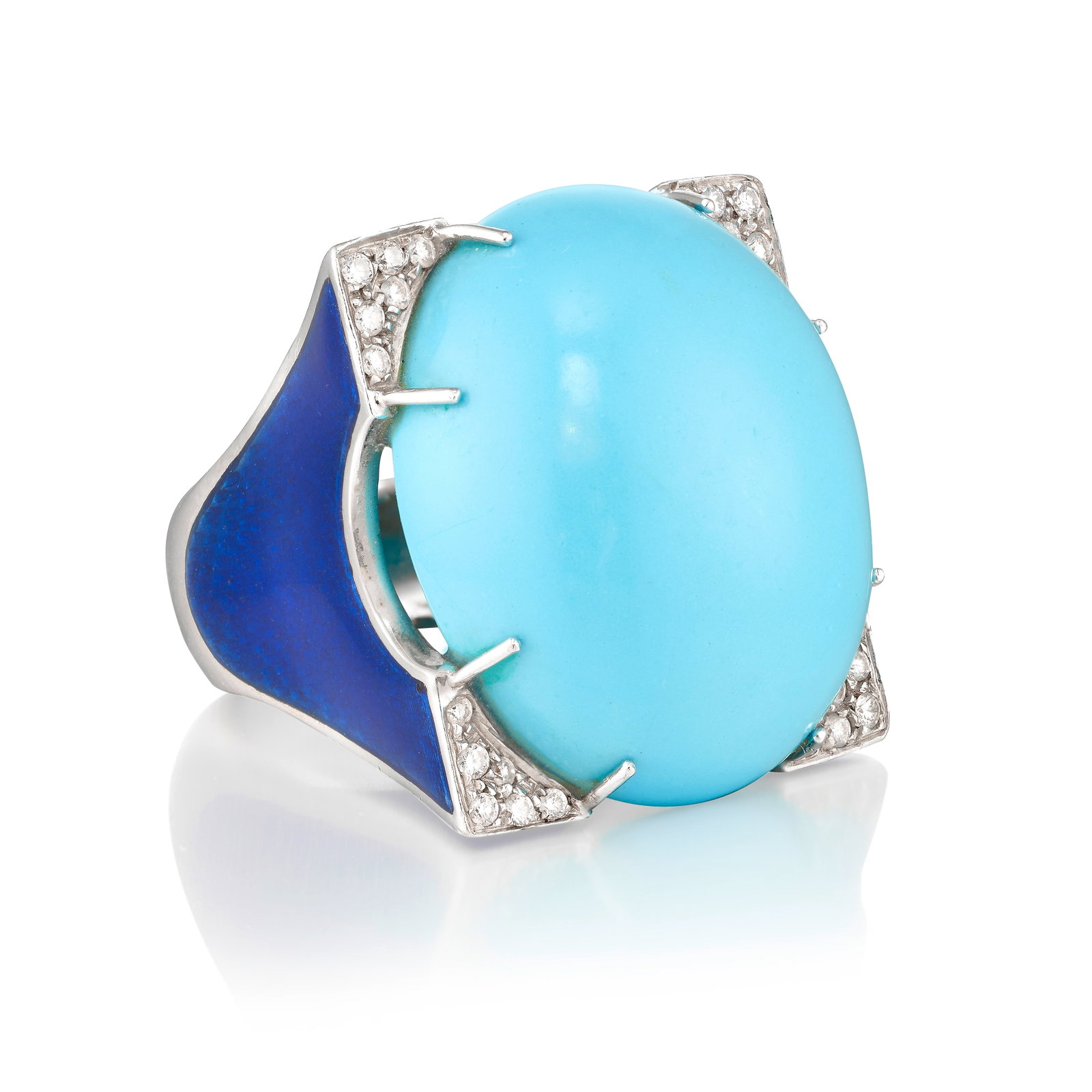 DAVID WEBB: AN 18K WHITE GOLD, TURQUOISE, DIAMOND AND ENAMEL RING (1 of 1)