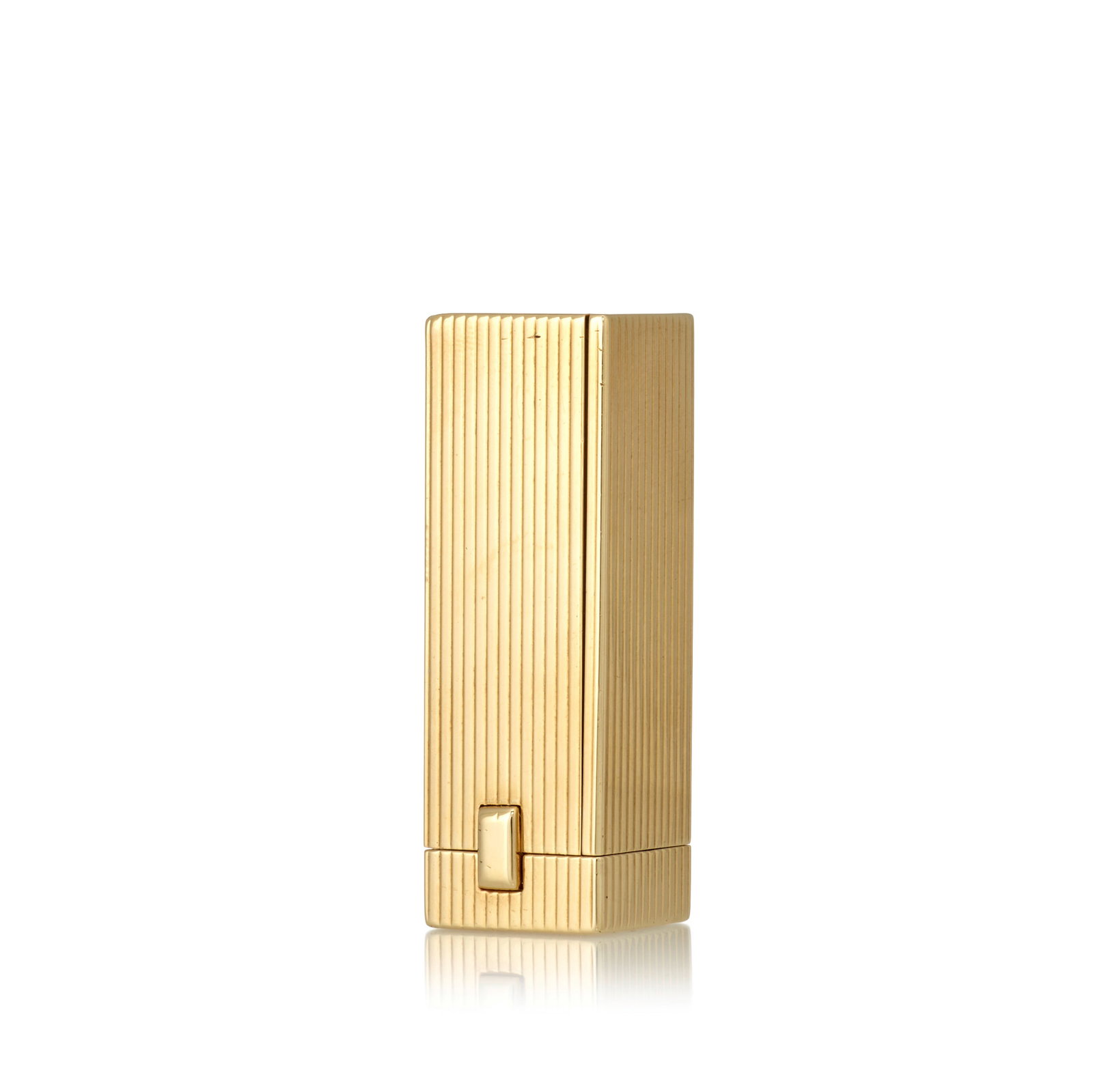 TIFFANY & CO.: A 14K GOLD LIPSTICK CASE, CIRCA 1920: TIFFANY & CO.: A 14K GOLD LIPSTICK CASE, CIRCA 1920 Of fluted design, one side of the case opens up to reveal a mirror; signed TIFFANY & CO.; length 2 in; accompanied by signed pouch Footnotes: OVERAL