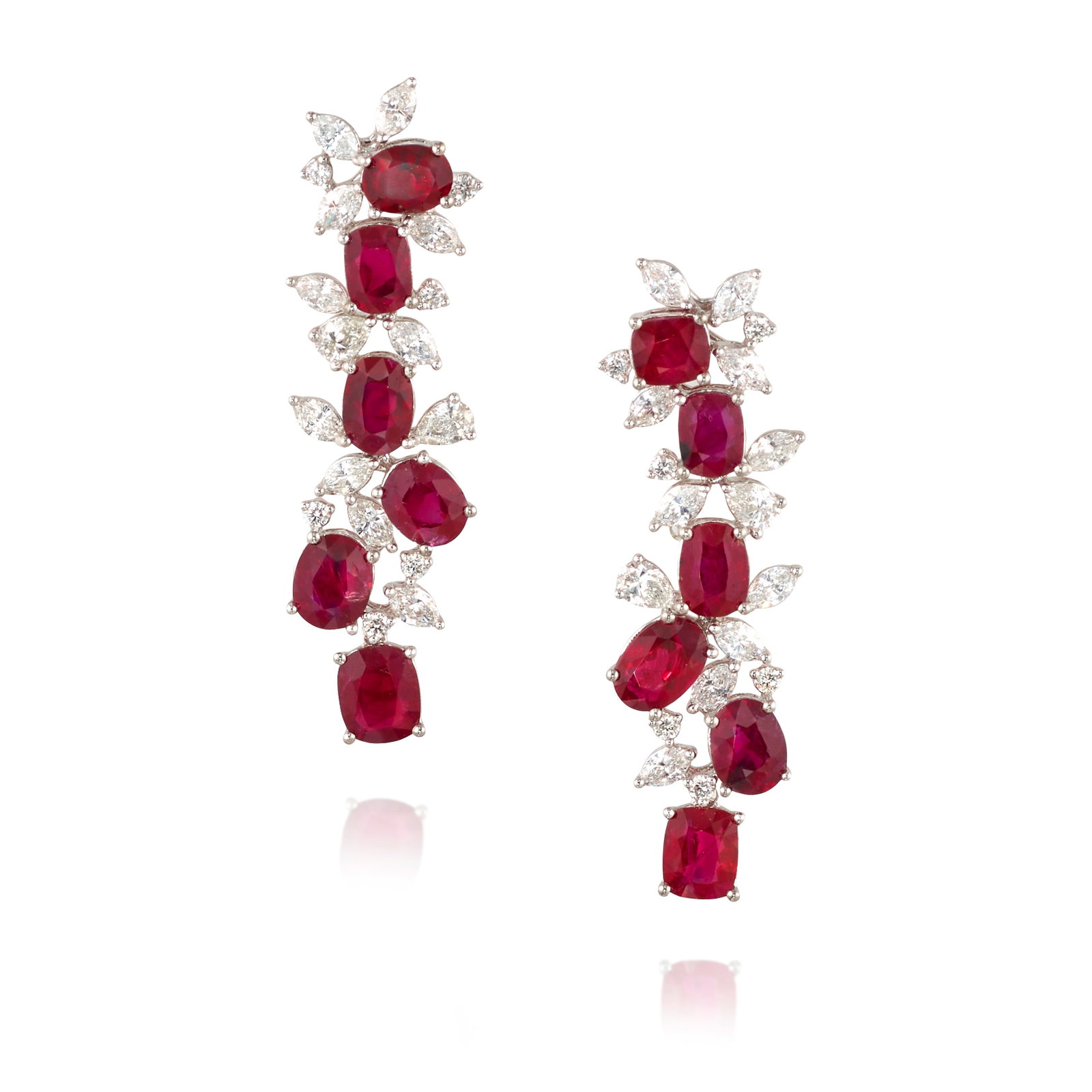 A PAIR OF PLATINUM, RUBY AND DIAMOND EARRINGS (1 of 1)