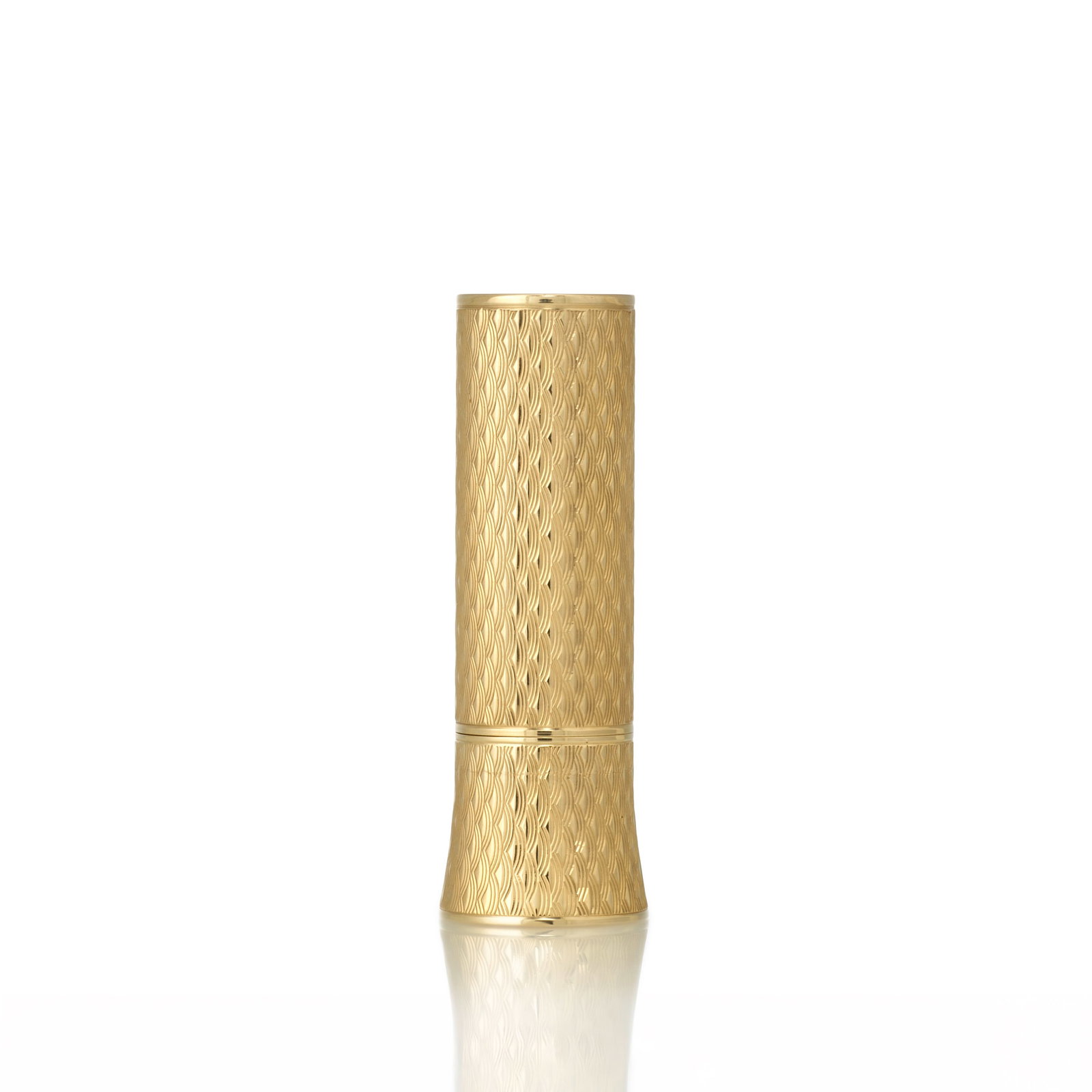 CARTIER: A 14K GOLD LIPSTICK CASE, CIRCA 1925: CARTIER: A 14K GOLD LIPSTICK CASE, CIRCA 1925 Finished with wave pattern; signed Cartier; with partial maker's mark; with serial number; length 2 1/4 in Footnotes: OVERALL CONDITION: Metal stamped