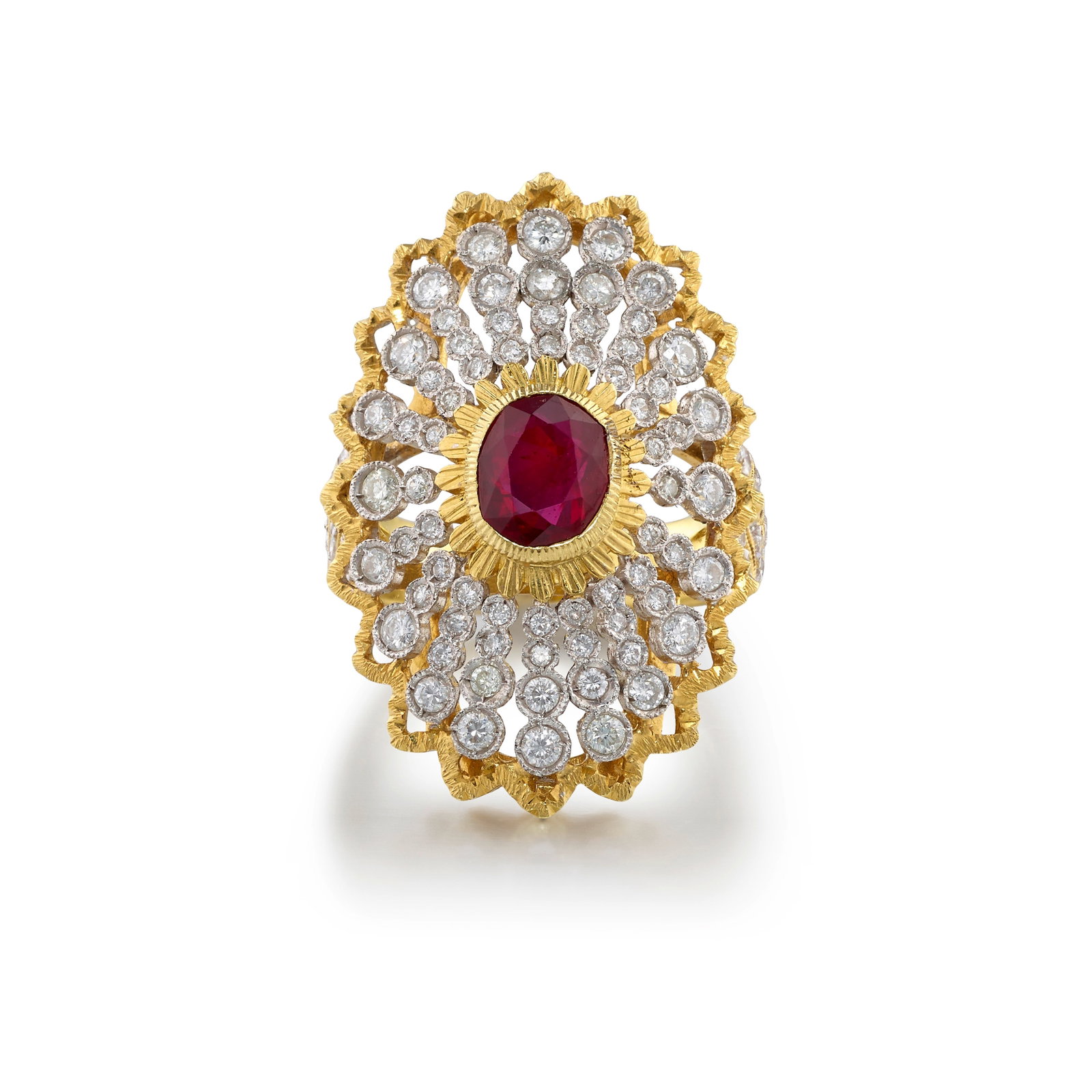 AN 18K BICOLOR GOLD, RUBY AND DIAMOND RING (1 of 1)