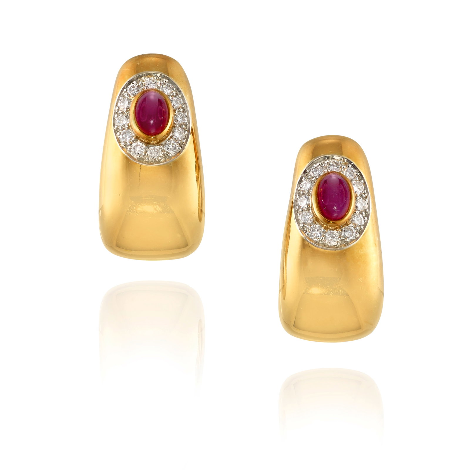 TIFFANY & CO.: A PAIR OF 18K GOLD, PLATINUM, RUBY AND DIAMOND EARCIPS (1 of 1)