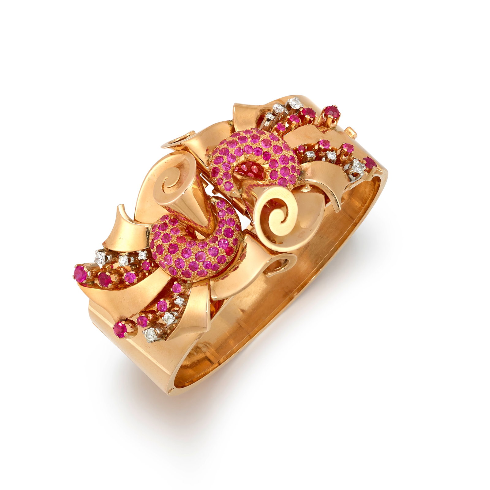 A DIAMOND AND SYNTHETIC RUBY CONVERTIBLE SET, CIRCA 1940 (1 of 1)