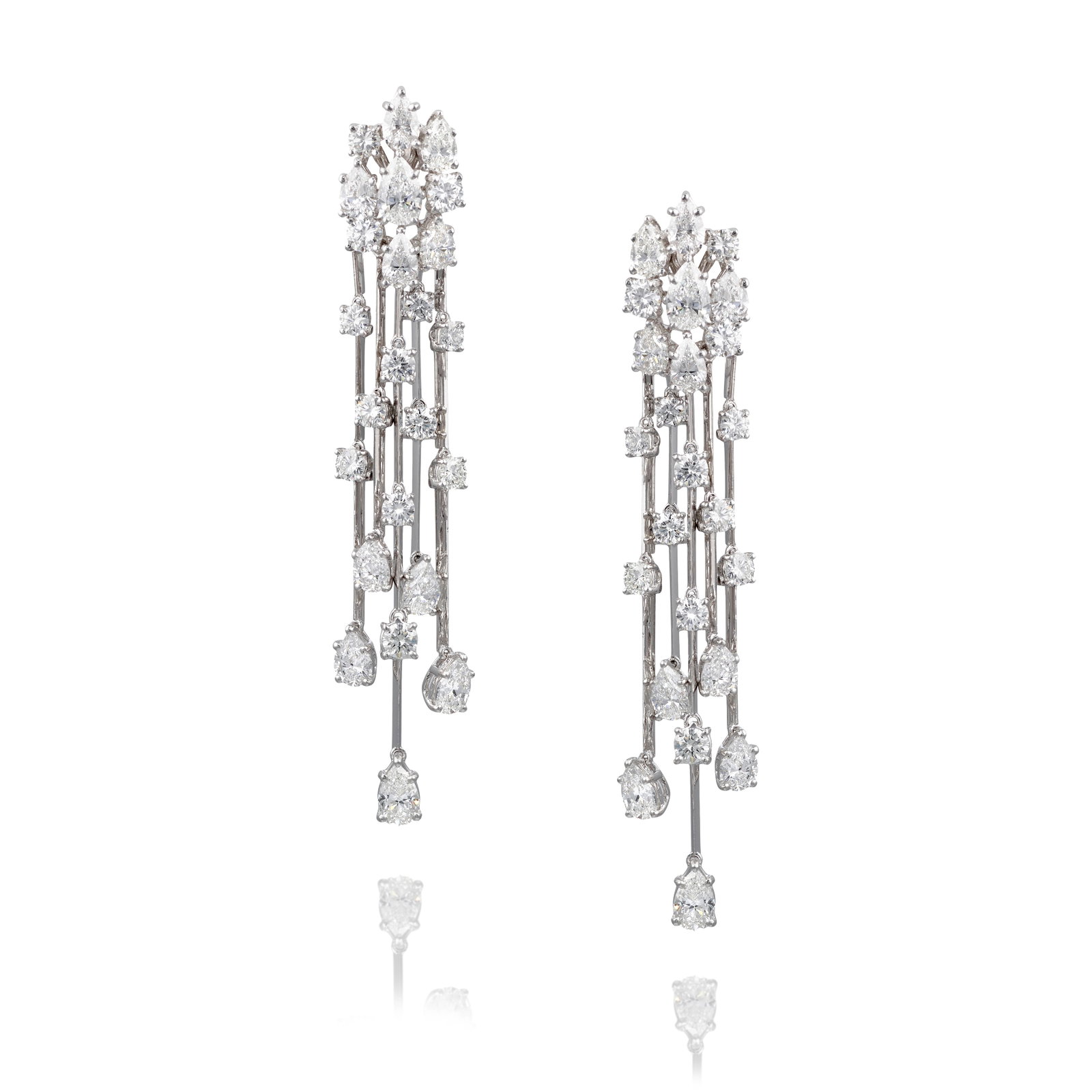 GRAFF: A PAIR OF DIAMOND EARRINGS: GRAFF: A PAIR OF DIAMOND EARRINGS Each comprising a cluster and fringe of pear-shaped and round brilliant-cut diamonds; signed Graff; with serial number; estimated total diamond weight 8.50 carats;