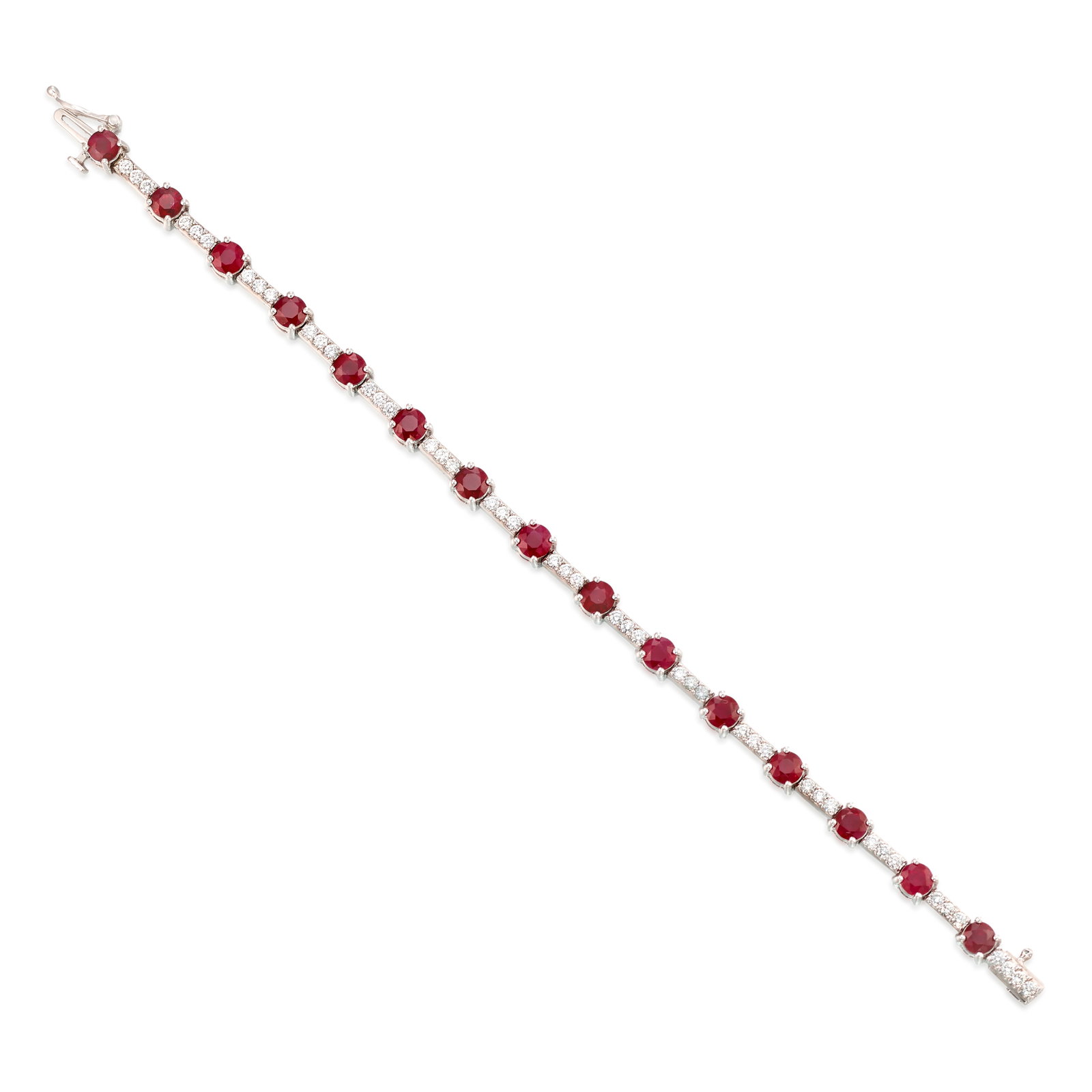 AN 18K WHITE GOLD, RUBY AND DIAMOND BRACELET (1 of 1)