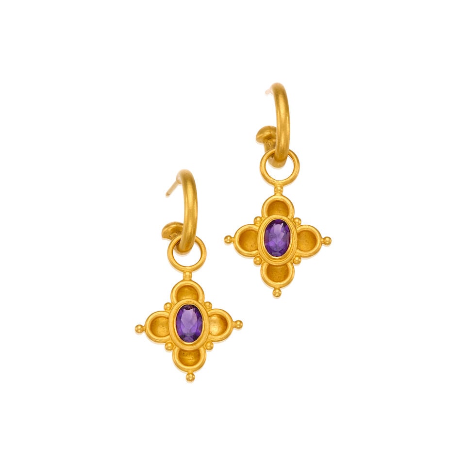 GOLD AND AMETHYST PENDANT EARRINGS