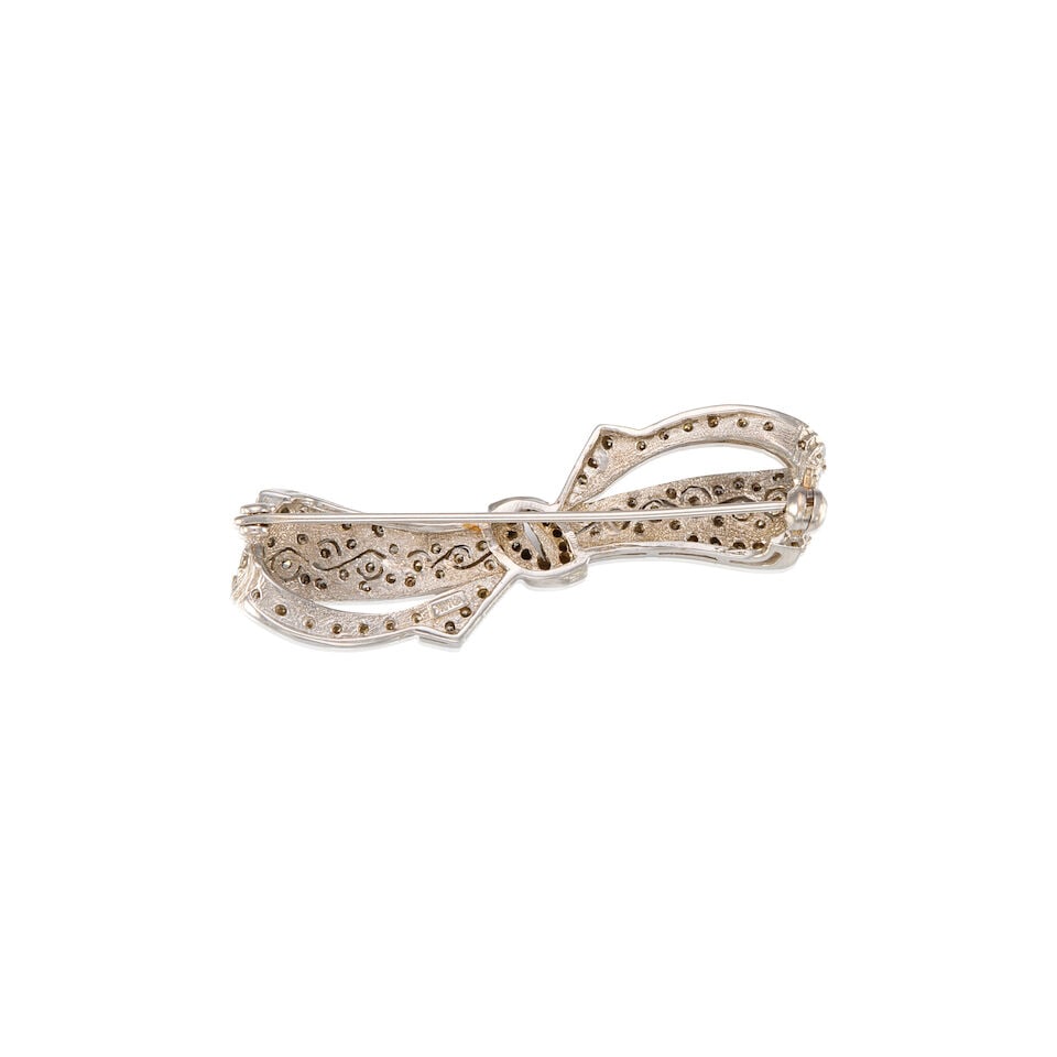 14K WHITE GOLD AND DIAMOND BOW BROOCH - 2