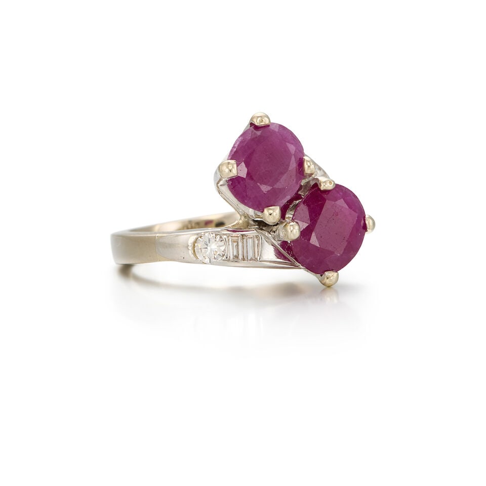 14K WHITE GOLD, RUBY AND DIAMOND RING - 2