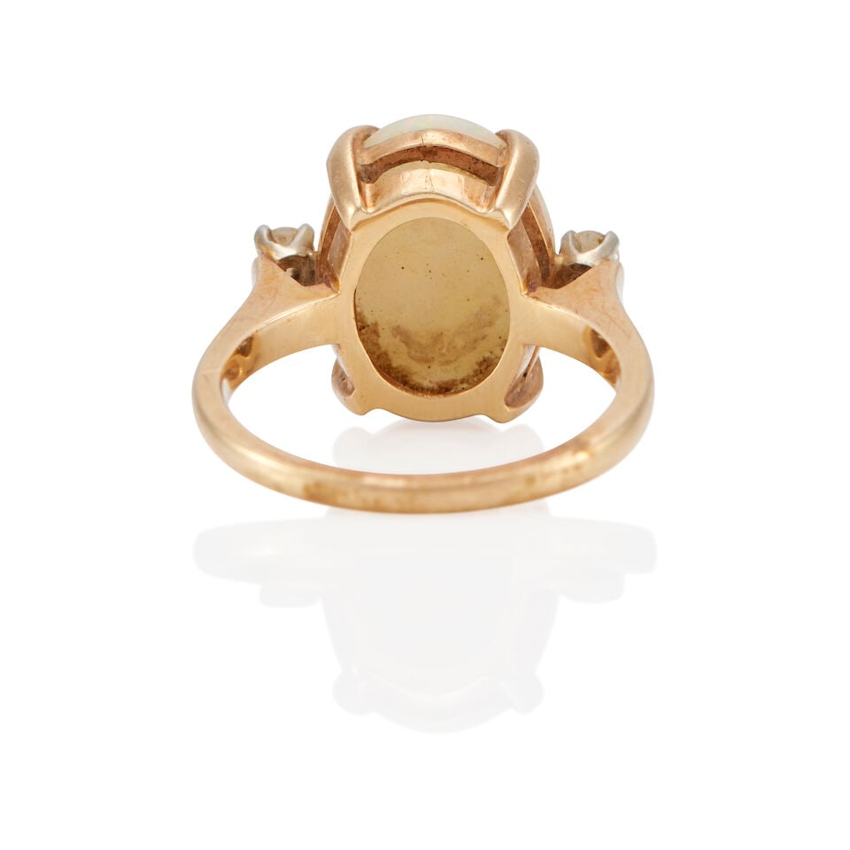 A 14K YELLOW GOLD, OPAL AND DIAMOND RING - 2