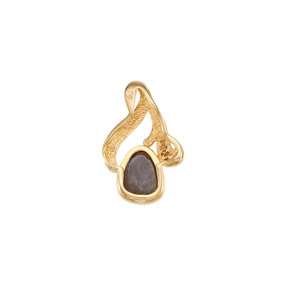 14K YELLOW GOLD, OPAL DOUBLET AND DIAMOND PENDANT - 2