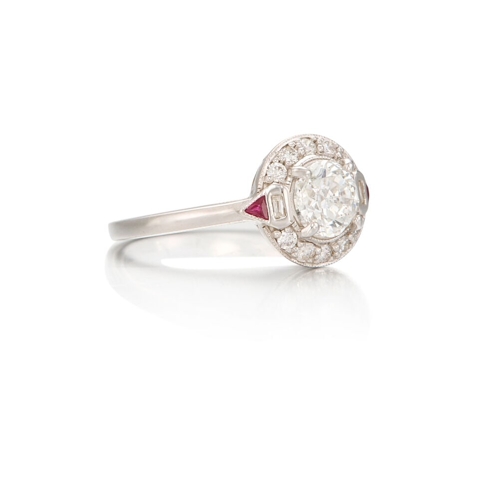 18K WHITE GOLD, DIAMOND, AND RUBY RING - 2