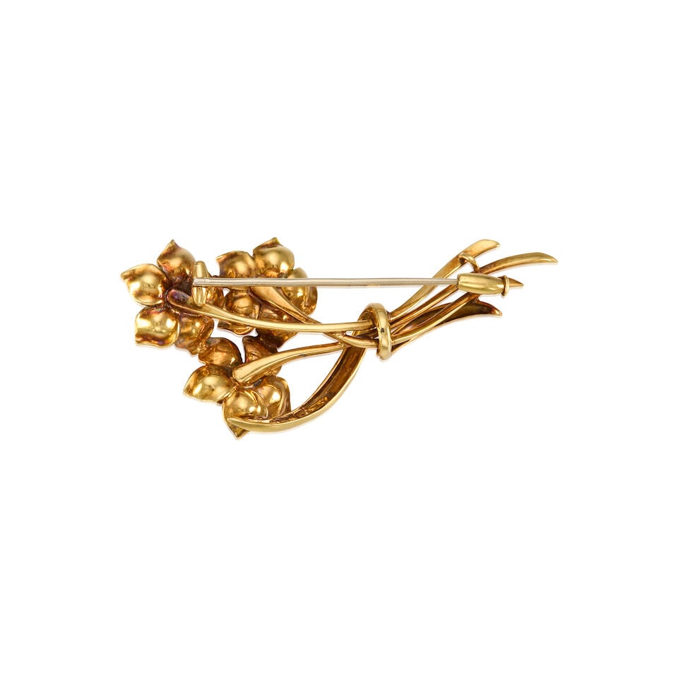 18K YELLOW GOLD, ENAMEL, AND RUBY BROOCH - 2