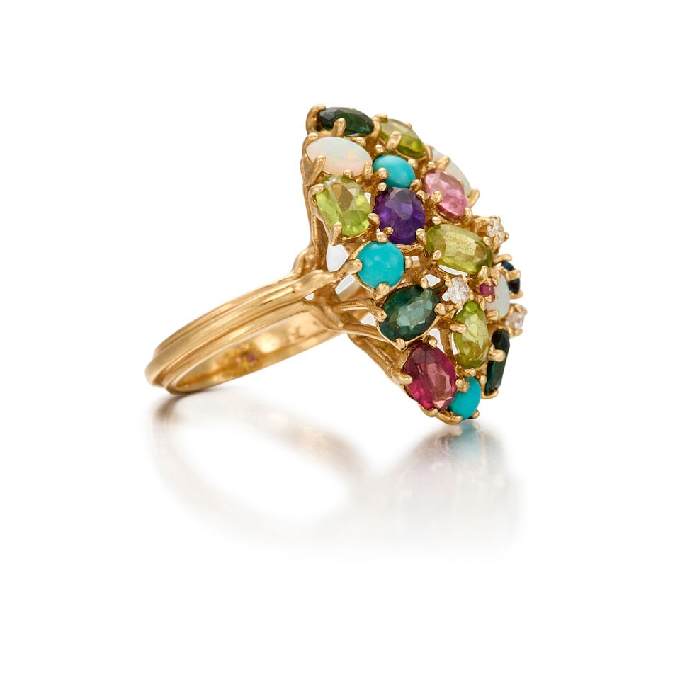 14K YELLOW GOLD, GEMSET, AND DIAMOND RING - 2