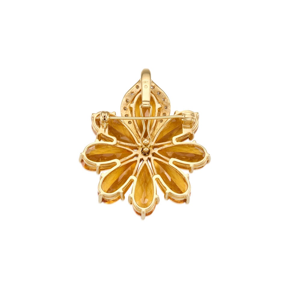 13K YELLOW GOLD, CITRINE AND DIAMOND PENDANT - 2