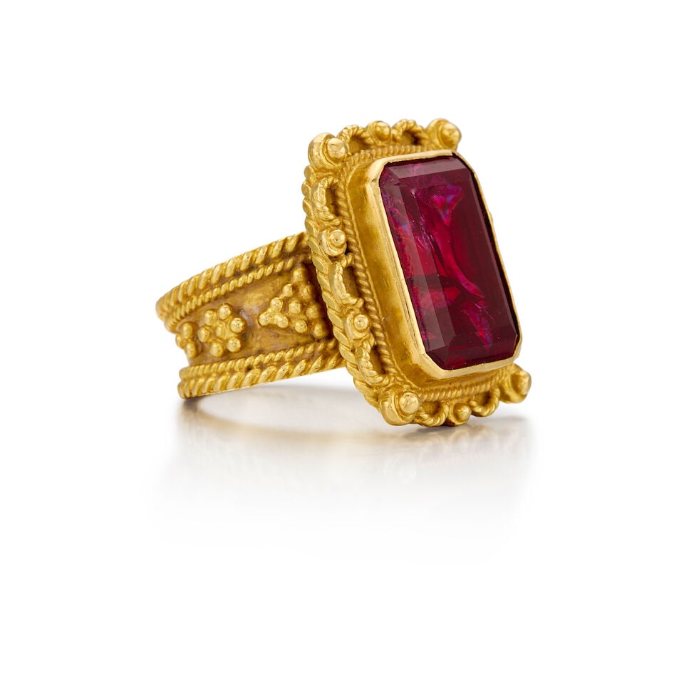18K YELLOW GOLD AND GLASS FILLED RUBY - 2