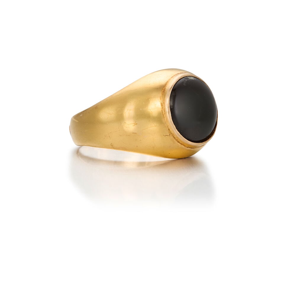 11K YELLOW GOLD AND CAT'S EYE DIOPSIDE RING - 2