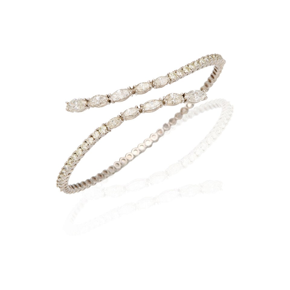 14K WHITE GOLD AND DIAMOND BANGLE BRACELET (1 of 2)