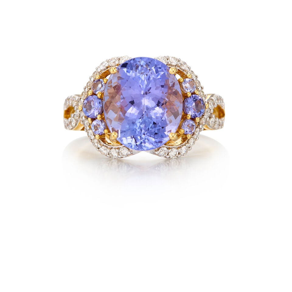 18K BICOLORED GOLD, TANZANITE AND DIAMOND RING (1 of 2)