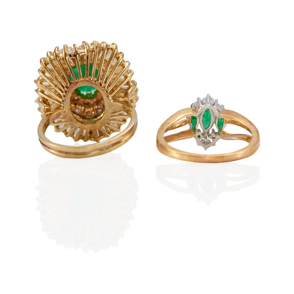 TWO 14K GOLD, EMERALD, AND DIAMOND RINGS - 2