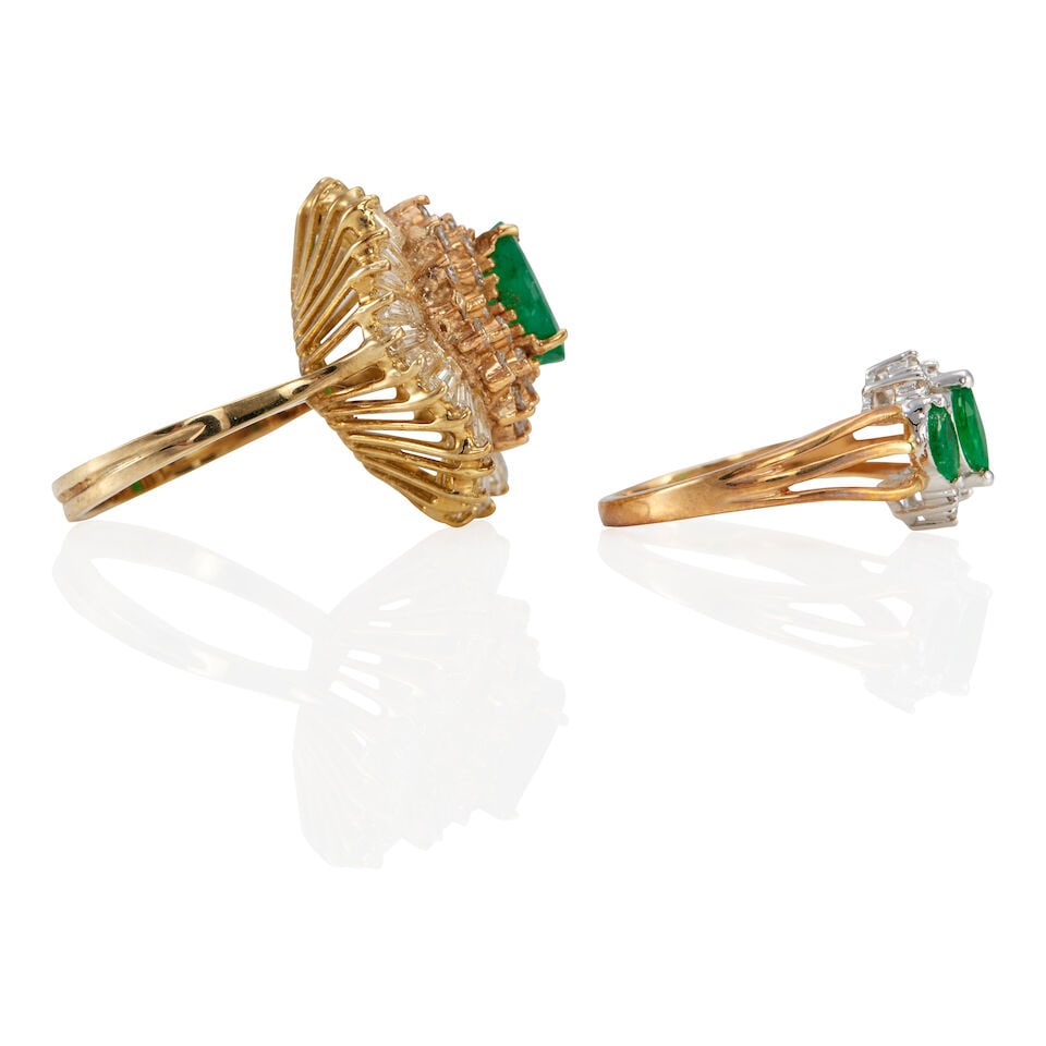 TWO 14K GOLD, EMERALD, AND DIAMOND RINGS - 3