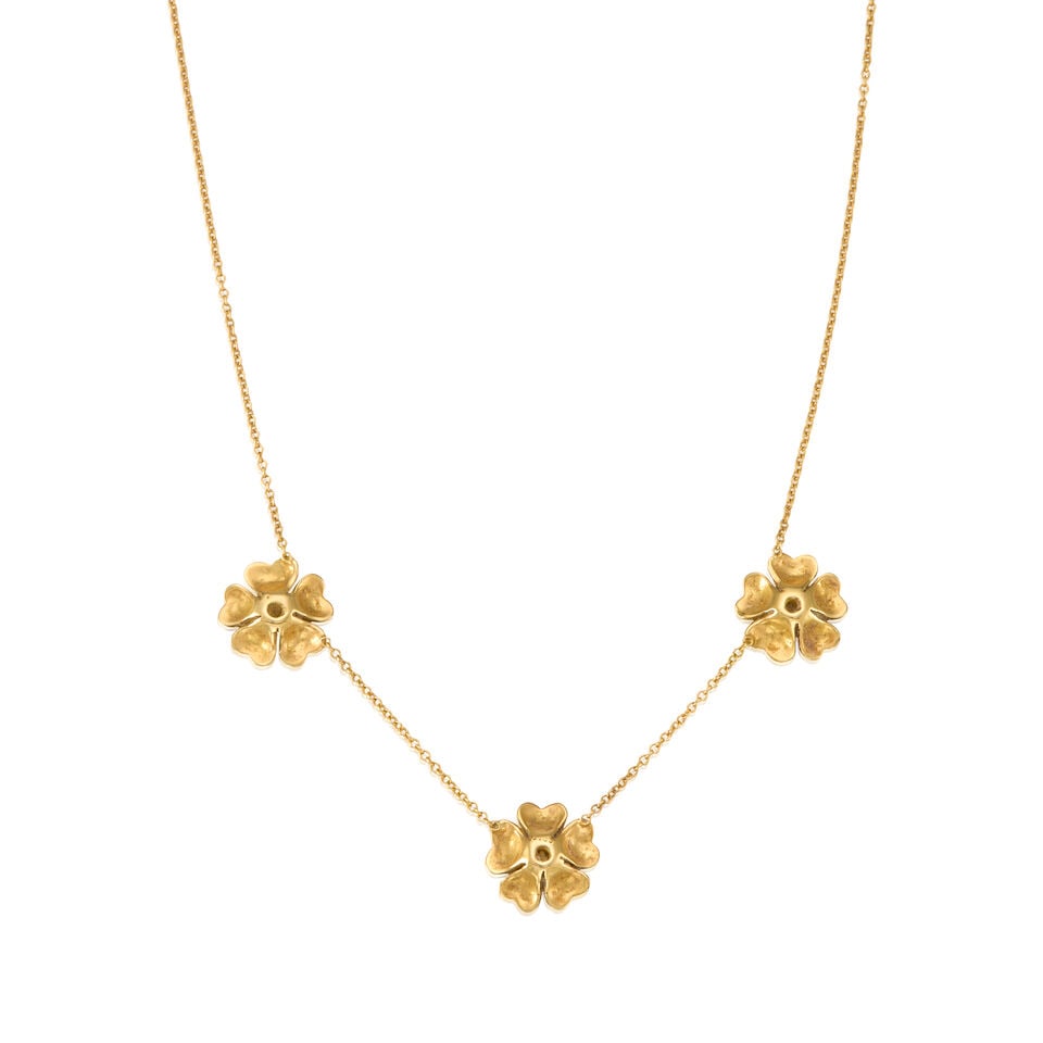 YELLOW GOLD, FLORAL PETAL AND DIAMOND NECKLACE - 2