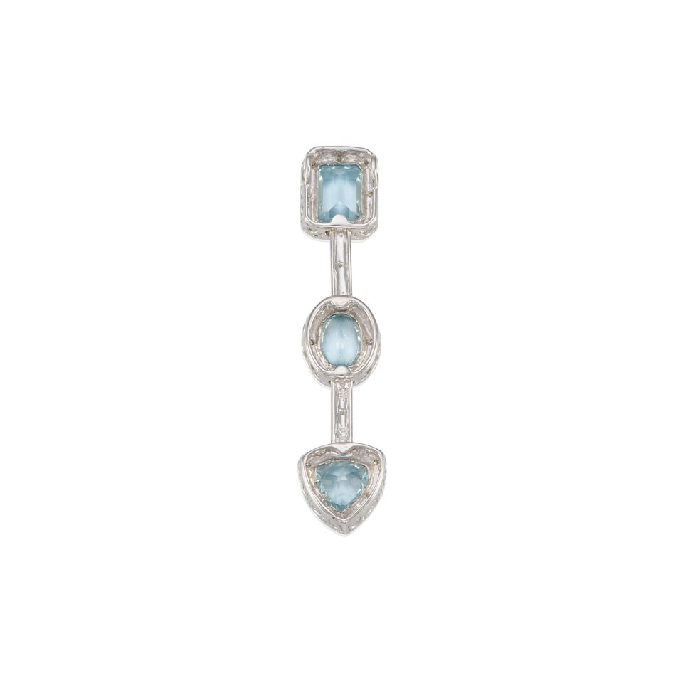 14K WHITE GOLD, AQUAMARINE AND DIAMOND PENDANT - 2