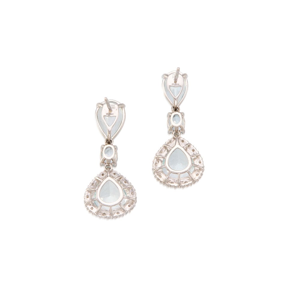 PLATINUM, AQUAMARINE AND DIAMOND EARRINGS - 2