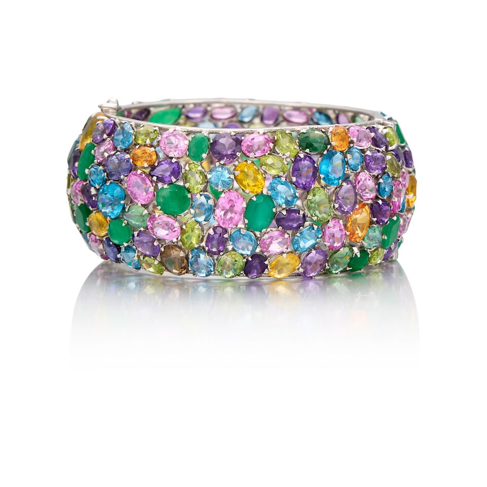 SILVER AND MULTI-GEMSTONE BANGLE BRACELET - 2