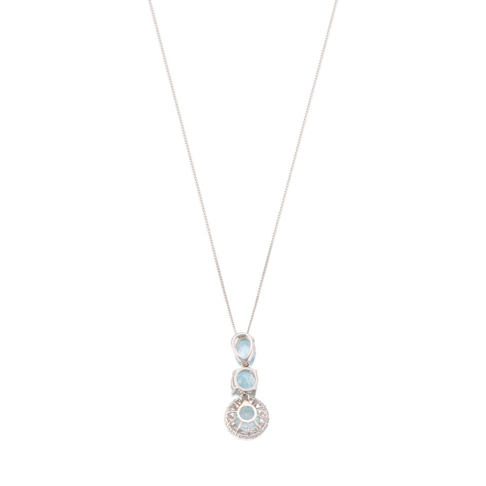 AQUAMARINE AND DIAMOND PENDANT WITH CHAIN - 2