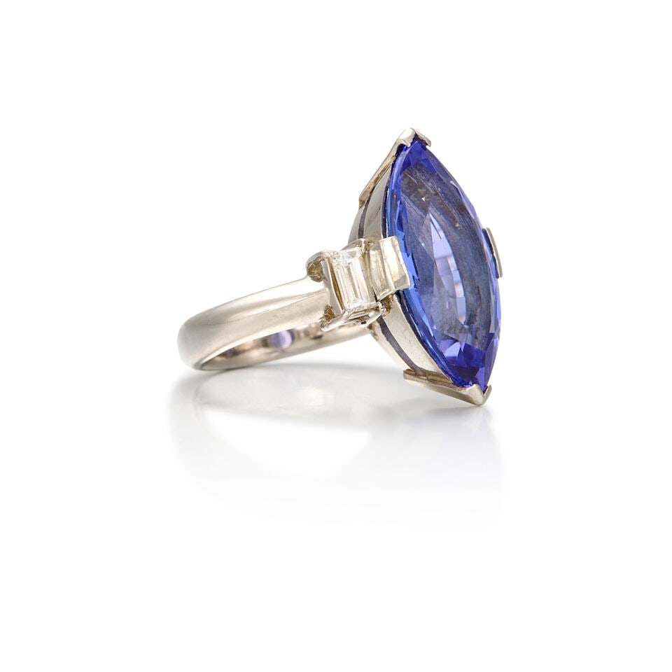 PLATINUM, TANZANITE, AND DIAMOND RING - 2