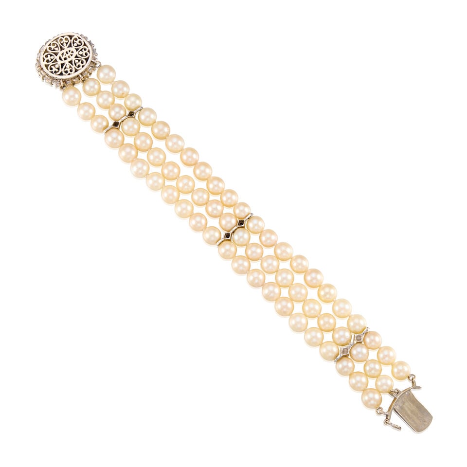 13K WHITE GOLD, CULTURED PEARL, AND SAPPHIRE BRACELET - 2