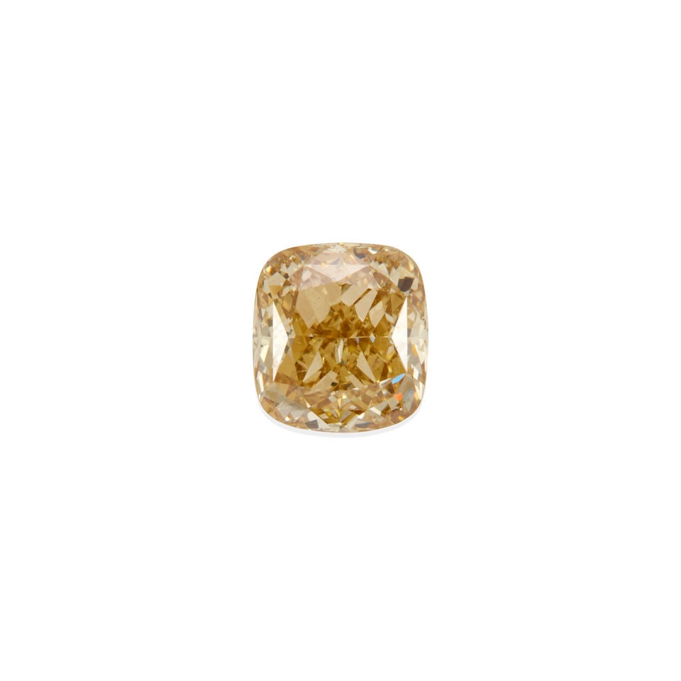 ONE LOOSE FANCY BROWN-YELLOW DIAMOND WITH GIA REPORT: ONE LOOSE FANCY BROWN-YELLOW DIAMOND WITH GIA REPORT • A cushion modified brilliant fancy brown-yellow diamond weighing 1.42 carats • Measures 6.55mm x 6.09mm x 4.11mm • Accompanied