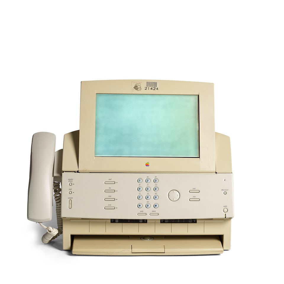 RARE APPLE PALADIN 'ALL-IN-ONE' COMPUTER PROTOTYPE. Apple Paladin 'all-in-one' computer, fax mac...: RARE APPLE PALADIN 'ALL-IN-ONE' COMPUTER PROTOTYPE. Apple Paladin 'all-in-one' computer, fax machine, scanner, and telephone. Apple Computer Inc.: Cupertino, CA / Taiwan, 1994. 315 x 425 x 320 mm (12 