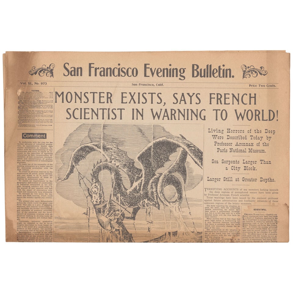 20,000 Leagues Under the Sea: A prop newspaper designed by Harper Goff, Buena Vista, 1954, - 2
