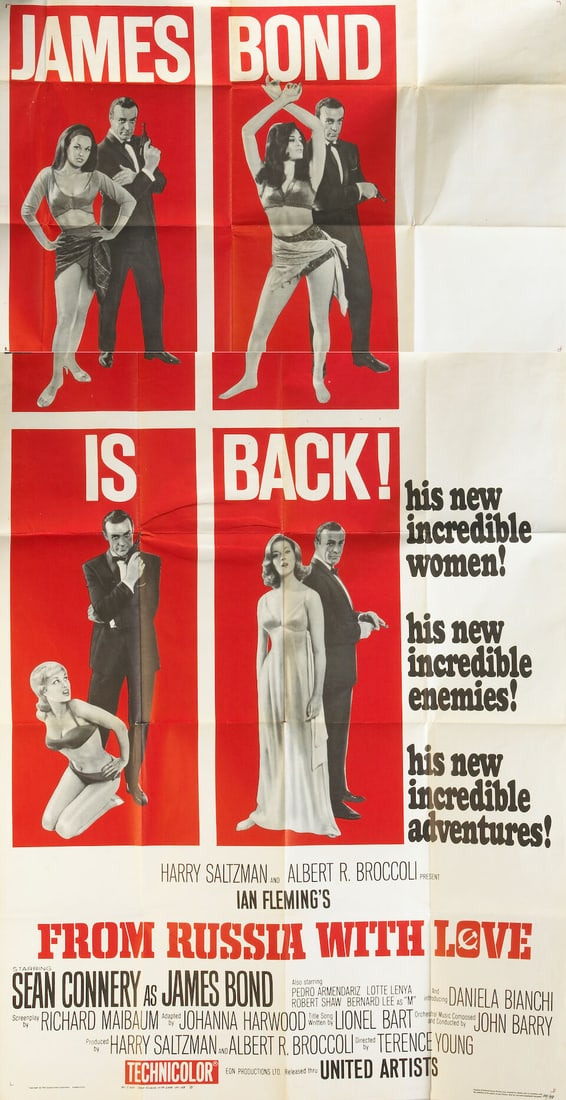 From Russia With Love: From Russia With Love United Artists, 1963, three-sheet, condition A. 81 x 41in Lot to be sold without reserve. This lot is subject to the following lot symbols: ¤ Bonhams or one of its