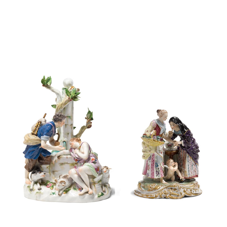 A Meissen porcelain group of a youth and maiden at a well After a model by Johann Joachim Kaendl... (1 of 1)
