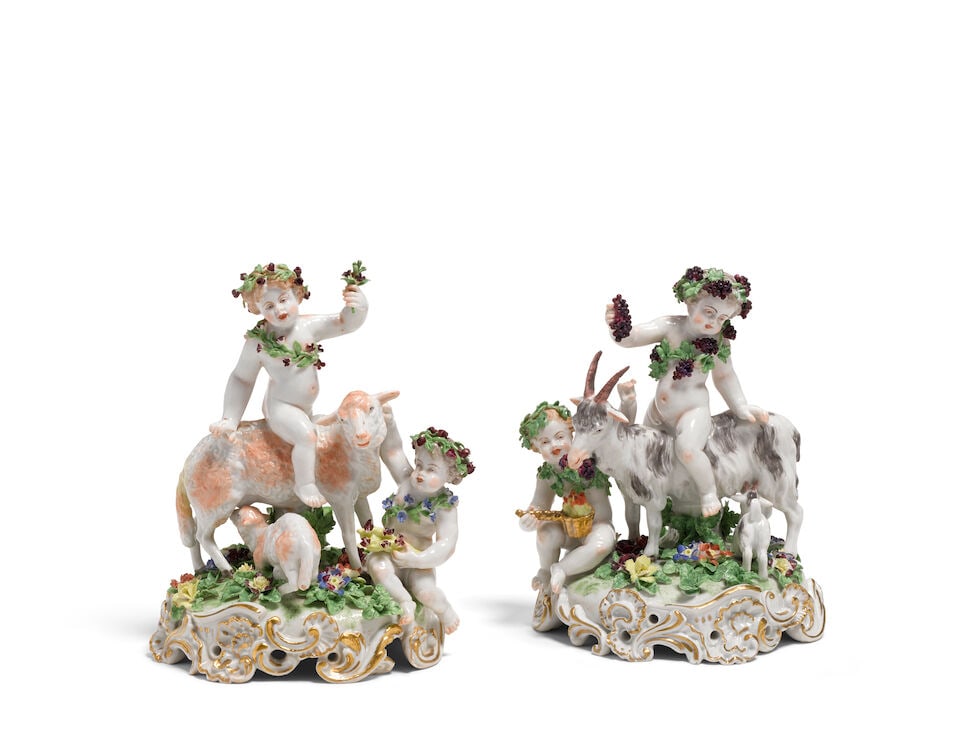 Two Meissen Porcelain Figural groups of Putti Emblematic of Summer and Fall 19th century (1 of 1)