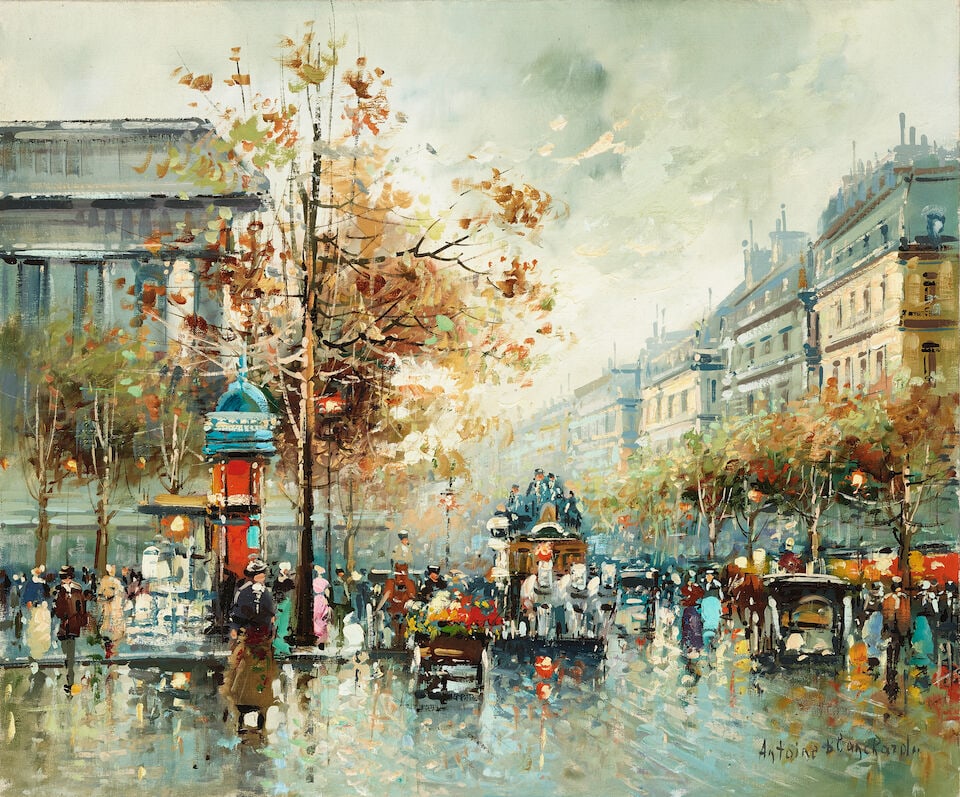 Antoine Blanchard (French, 1910-1988) Paris street scene 20 x 24in (50.9 x 61cm) unframed: Antoine Blanchard (French, 1910-1988) Paris street scene signed 'Antoine Blanchard.' (lower right) oil on canvas 20 x 24in (50.9 x 61cm) unframed Footnotes: Provenance Private collection, Groveland ac