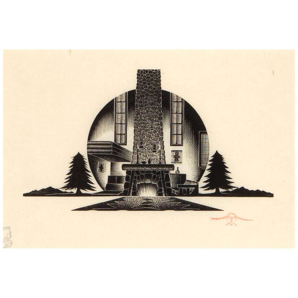Paul Landacre (1893-1963); Howard Moorepark Bookplate; Crestline Cabin; - 4
