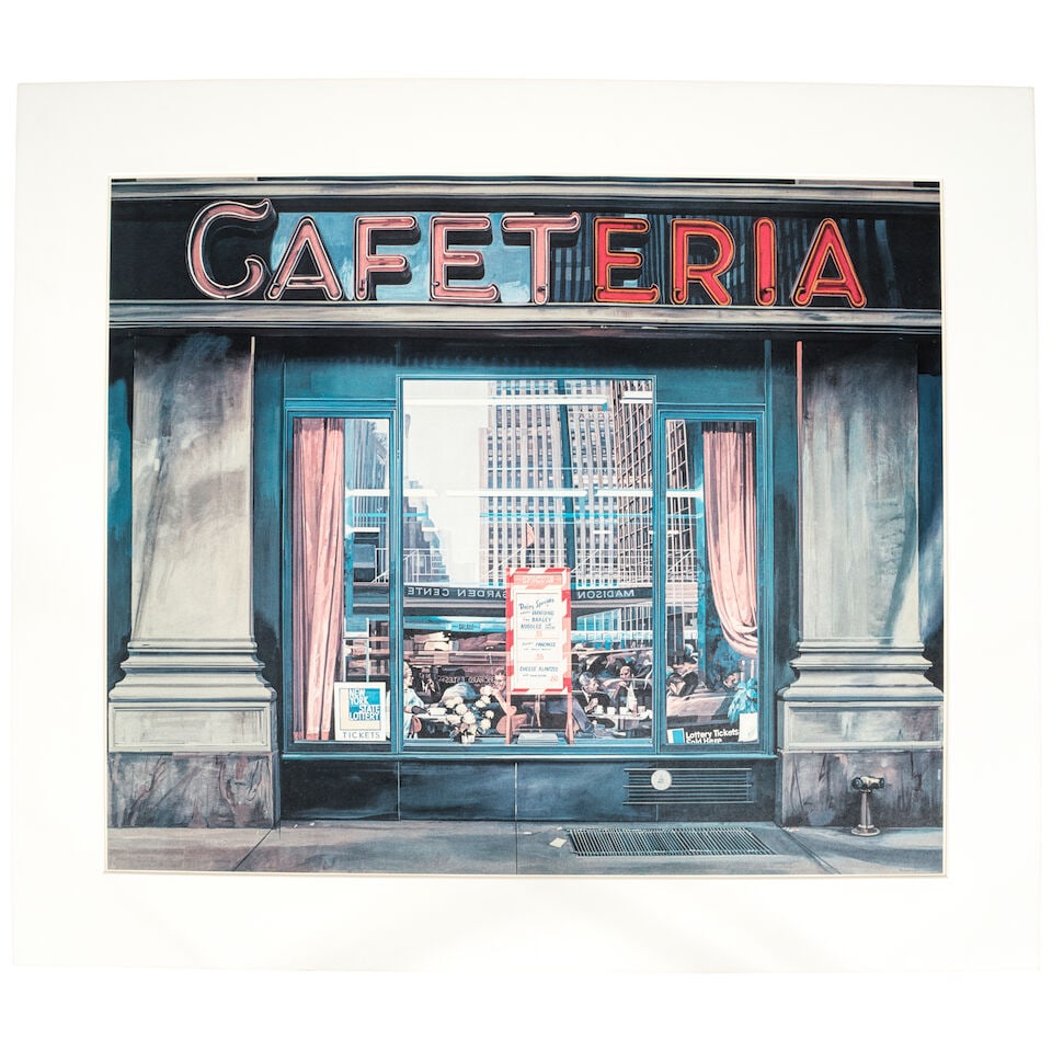 Richard Estes (born 1932); Cafeteria, from Radical Realism I;: Richard Estes (born 1932) Cafeteria, from Radical Realism I, 1970 Offset lithograph in colors on wove paper, initialed in pencil and numbered '82', from the edition of 200, co-published by Mother Lode