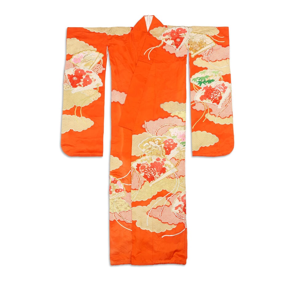 TWO JAPANESE KIMONOS AND ONE SHORT ROBE 20th century (3) (1 of 3)