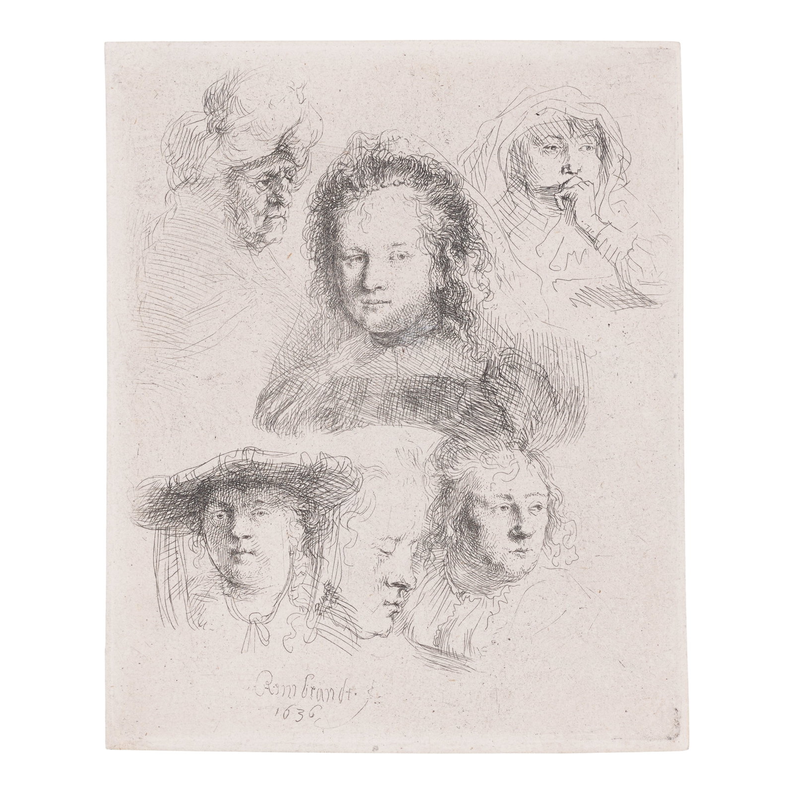 Rembrandt Harmensz van Rijn (1606-1669); Studies of the Head of Saskia and Others; (1 of 1)