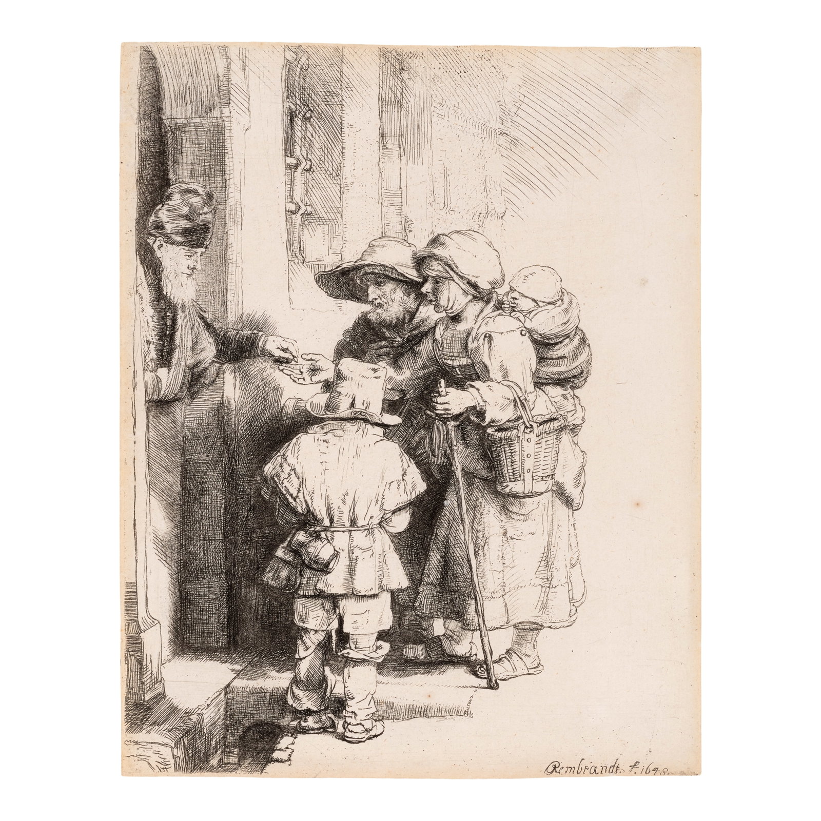 Rembrandt Harmensz van Rijn (1606-1669); A Blind Hurdy-Gurdy Player and Family Receiving Alms; (1 of 1)